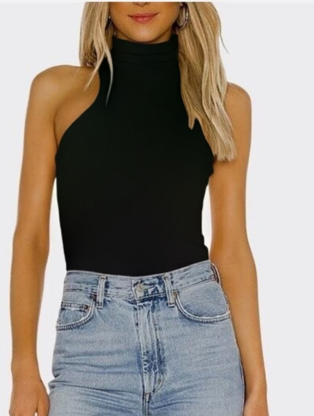 Susana Monaco Black Funnel Neck Sleeveless Top, Small,